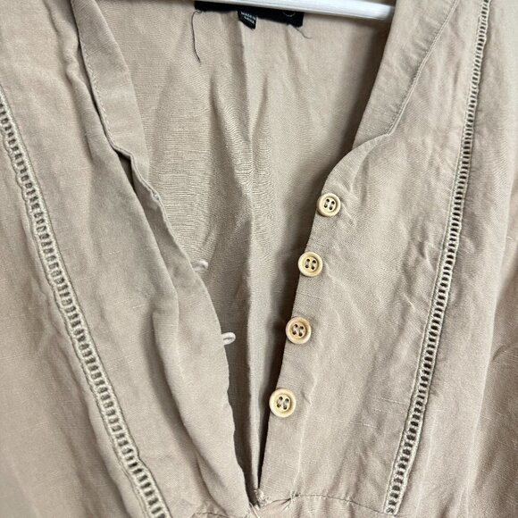 BLANK NYC Linen Blend Button Up Romper in Tan Size Medium - Picture 5 of 10
